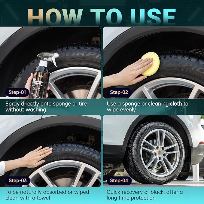 Gloss Tire Spray Rapid Ceramic Tire Coat –Deep Tire Black Finish – Lasts Up to 10x Longer – No Sling, Non-Greasy Ceramic Tire Coating for Car, Truck & SUV car Detailing Supplies 19 Oz