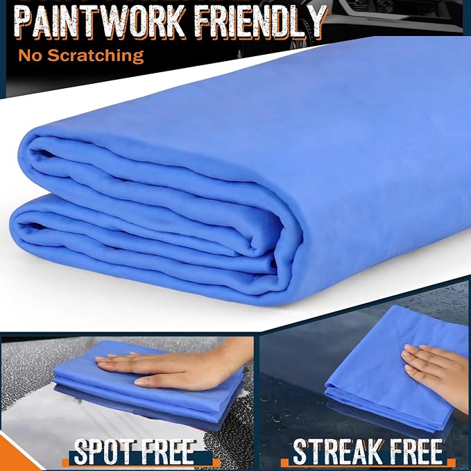 Premium Shammy Towel for Car, Super Absorbent 2 Pack 26""x17"" Car Drying Towel, Reusable Soft Car Wash Cloth, Chamois Cloth for Car, Dust Remove, No Scratch/Spot/Streak, Blue & Purple