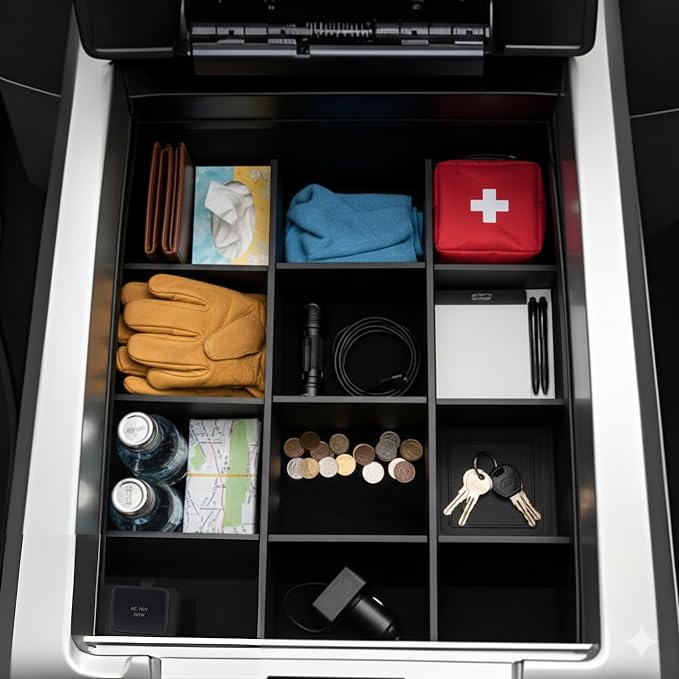 Vehicle OCD - Center Console Organizer for Ford F150 (2009-2014) (Floor Shift w/Bucket Seat Only)(Without USB, RCA, 12V in Front of Console) - Made in USA - SLX105