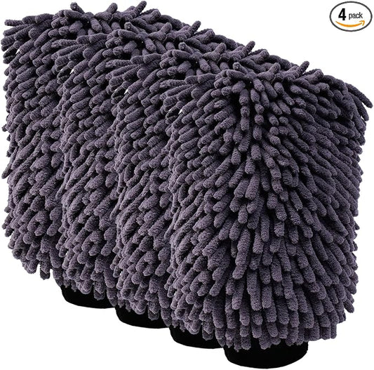 4Pack Scratch-Free Car Wash Mitt with Elastic Wrist Cuff & Waterproof Lining, High-Density Microfiber Mitt for Car Detailing, Protects Hands & Paint,Household Cleaning Glove Set(Grey)