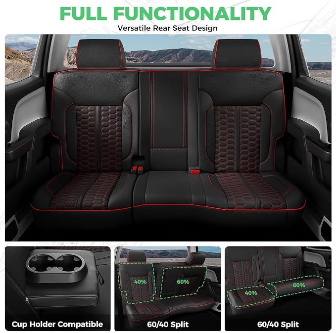 Custom Leather Seat Covers for Silverado/Sierra 1500 2014-2018, 2500HD 3500HD 2015-2019 Crew Cab Full Set with Jump Seat Cover (Armrest Storage Version Only),Truck Accessories