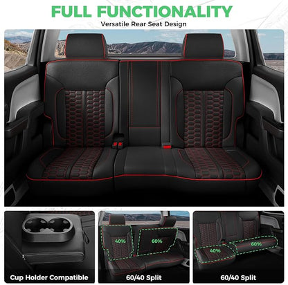 Custom Leather Seat Covers for Silverado/Sierra 1500 2014-2018, 2500HD 3500HD 2015-2019 Crew Cab Full Set with Jump Seat Cover (Armrest Storage Version Only),Truck Accessories