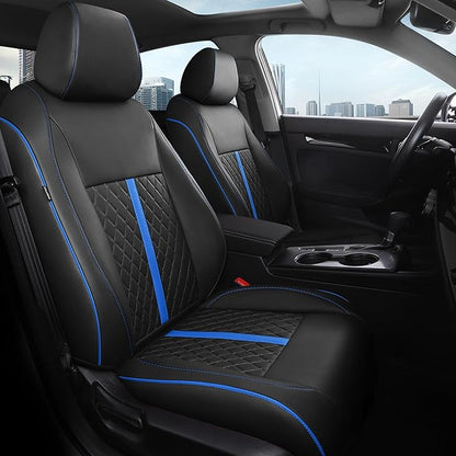 for Honda Civic Leather Seat Covers, Sedan LX 2016 2017 2018 2019 2020 2021, Custom Fit Car Seat Cover Full Set, Waterproof Accessories, Black Blue (Solid Bench Seats- W/O Rear Armrest)
