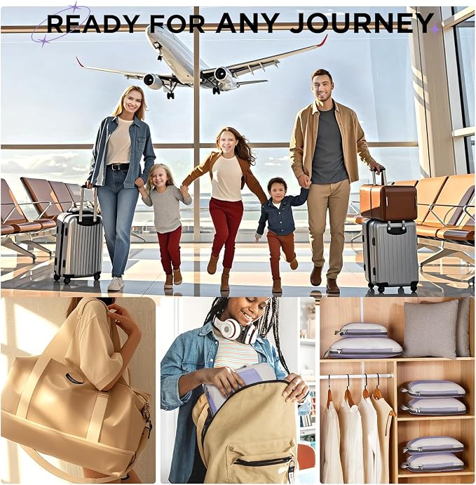 OlarHike 10-Pack Compression Packing Cubes for Travel Essentials,Compressible Expandable Packing Cubes for Suitcase,Luggage Garment Bags for Travel,Handy Helper for Organizing Clothes(Purple Gray)