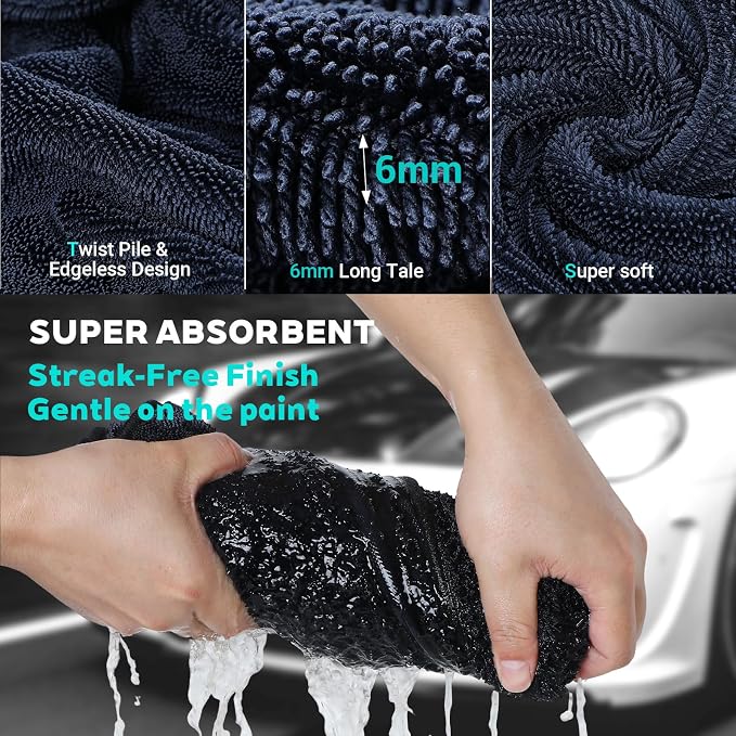 4 Pack 36x24 Inch Large Microfiber Car Drying Towels, Microfiber Towels for Cars, Ultra Absorbent, Streak Free, Scratch Free, Lint Free, Quick Dry, Multi-Purpose