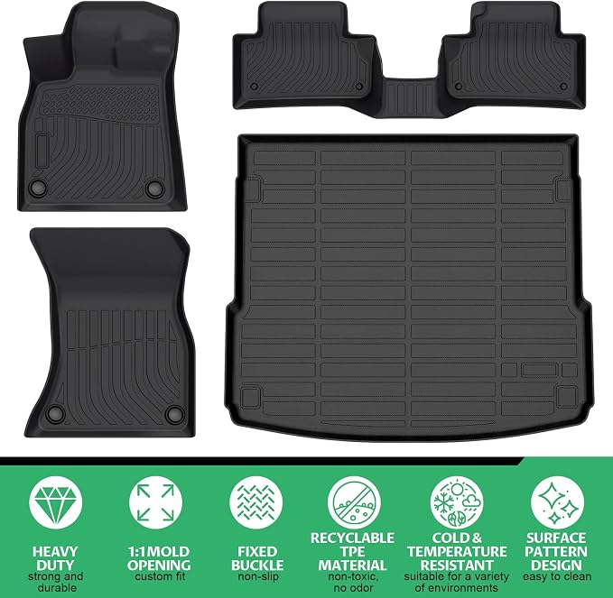 Floor Mats & Cargo Mat for Audi Q5 & SQ5 2018 2019 2020 2021 2022 2023 2024 2025, Waterproof Anti-Slip, TPE Q5 Floor Mats 1st & 2nd Row Summer Winter Non-Slip Cargo Liner