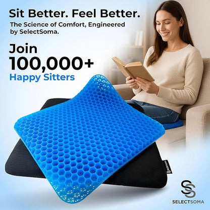SelectSoma Double-Thick Gel Seat Cushion for Long Sitting Pressure Relief for Back, Sciatica, Coccyx, Tailbone Pain - Cushion for Airplane Travel, Office Chair, Wheelchair, Car & Truck - Egg Seat Pad