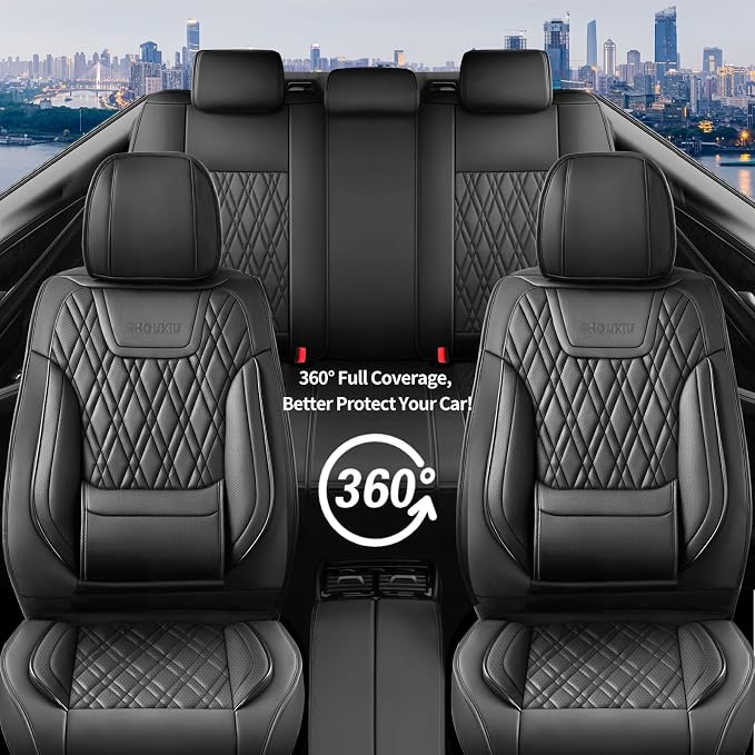 Fit Sonata Car Seat Covers for Hyundai Sonata 2009-2026 - Luxury Leather, Anti-Slip, All-Weather Seat Cushions, Waterproof & Breathable, Airbag Compatible, Full 5-Seat Set (Black)