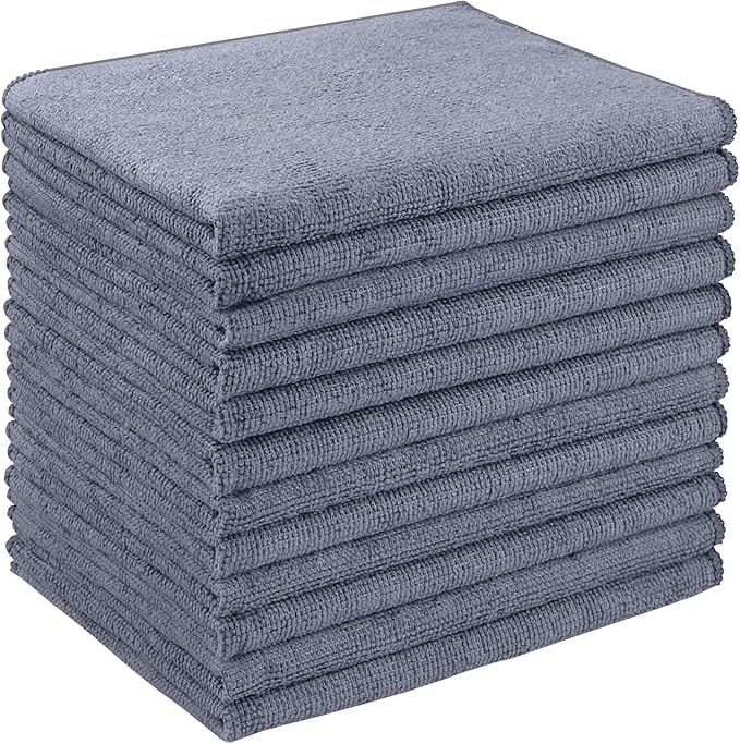 AIDEA Microfiber Cleaning Cloth 12 Pack, Microfiber Towels for Cars, Soft & Absorbent Cleaning Rags, Premium Lint Free Shop Towels for House, Kitchen, Car, 12inx16in, Grey