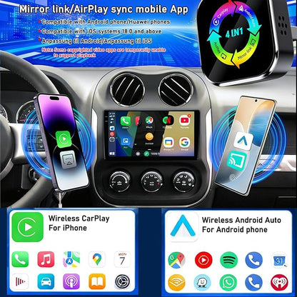 2026 Upgraded 4 in 1 Wireless CarPlay AdapterUltra-mini Size USB Design Wired to Wireless Adapter for Apple Carplay & Android Auto & Airplay & Mirror Link, Plug and Play