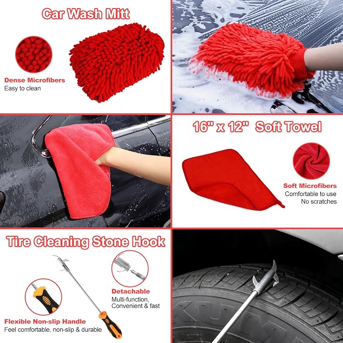 12Pcs Wheel Brush Kit for Cleaning Wheel and Tire, Wheel and Rim Brush, Car Detailing Brushes, Tire Brush, Bendable & Durable Car Wheel Rim Cleaner Brush Set,Car Detailing Cleaning Brush Supplies Kit