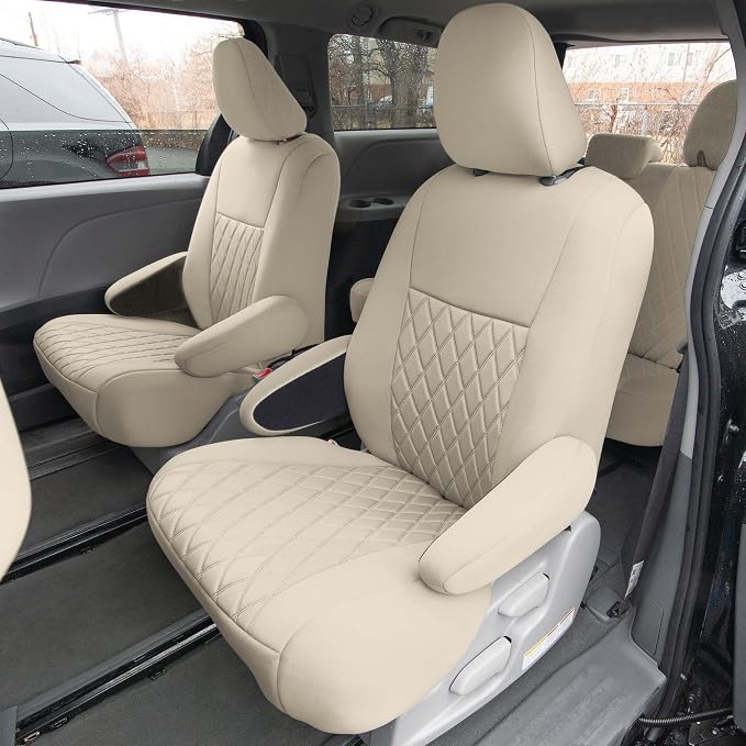 FH Group Custom Fit Car Seat Covers Specifically Made for 2011-2020 Toyota Sienna 7 Seater with Ultraflex Neoprene Water Resistant Automotive Seat Covers - 2nd Row Solid Beige