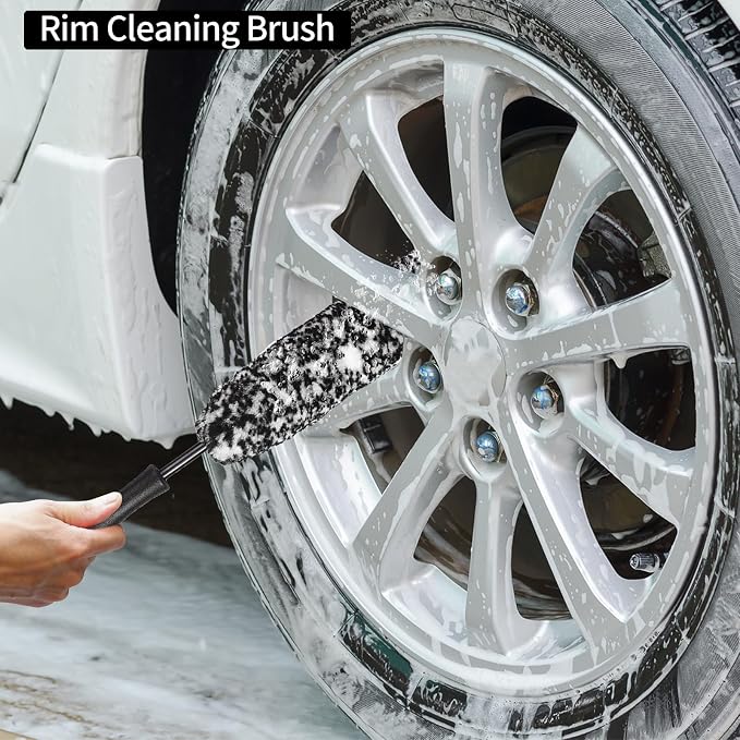 Bendable Wheel Brush Kits Soft Microfiber Wheel Cleaner Brush Synthetic Woolies No-Scratch Wheel Cleaning Brush Car Detailing Rim Tire Brush