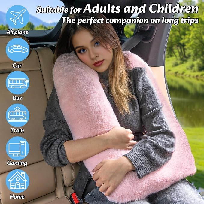 Swemos Travel Pillow, Car Pillow for Kids & Adults - Ergonomic Travel Pillows Sleeping Aid for Neck & Body Support, Car Travel Essentials Pillow on Road Trips-Gray