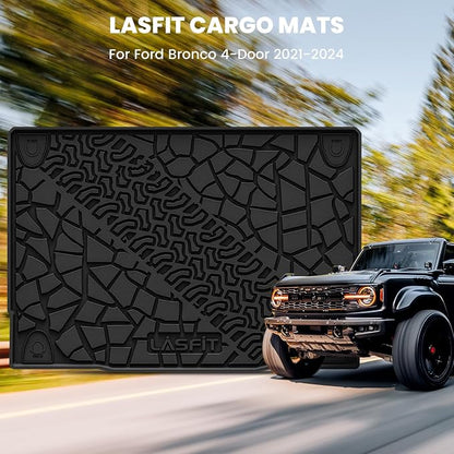 LASFIT Cargo Mat for 2021-2026 Ford Bronco 4-Door TPE Cargo Area Mat Custom Fit Full Coverage Trunk Liner All Weather Protector, Non-Slip