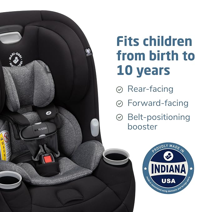 Maxi-Cosi Pria Max All-in-One Convertible Car Seat, Rear Facing Car Seat (4-40 lbs), Forward Facing Car Seat (22-65 lbs), High Back Booster Seat (40-100 lbs), Pure COSI, Essential Black