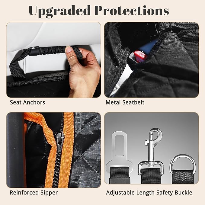 Back Seat Extender for Dogs - Anti-Scratch & Waterproof Backseat Protector, 600D Upgraded Material Pet Hammock with Mesh Window, Easy to Clean Dog Bed for Car, SUV, Truck,Orange