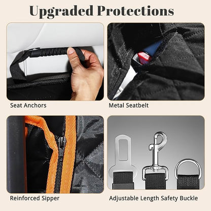Back Seat Extender for Dogs - Anti-Scratch & Waterproof Backseat Protector, 600D Upgraded Material Pet Hammock with Mesh Window, Easy to Clean Dog Bed for Car, SUV, Truck,Orange
