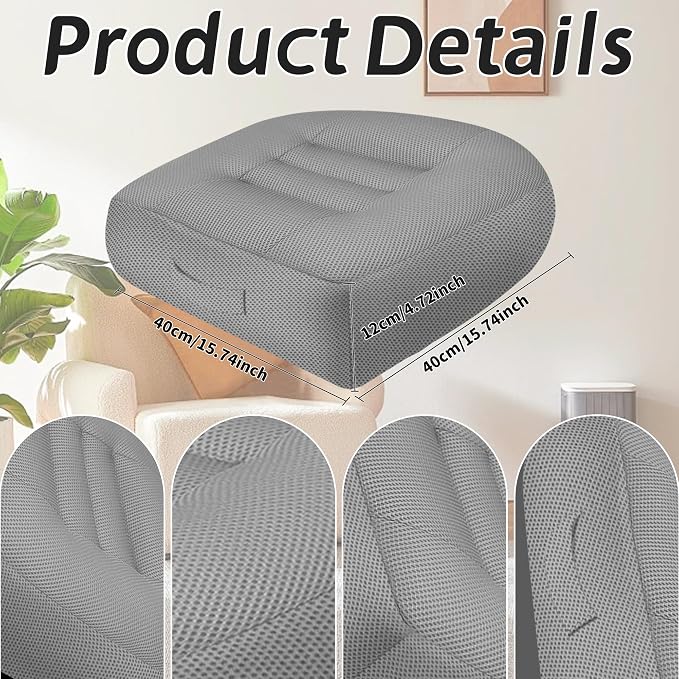 Car Booster Thick Height Adjustable Seat Cushion with Breathable Mesh Cover, Portable Seat Cushion for Driving, Office Chairs Wheelchairs Trucks SUV's and Home Use Gray
