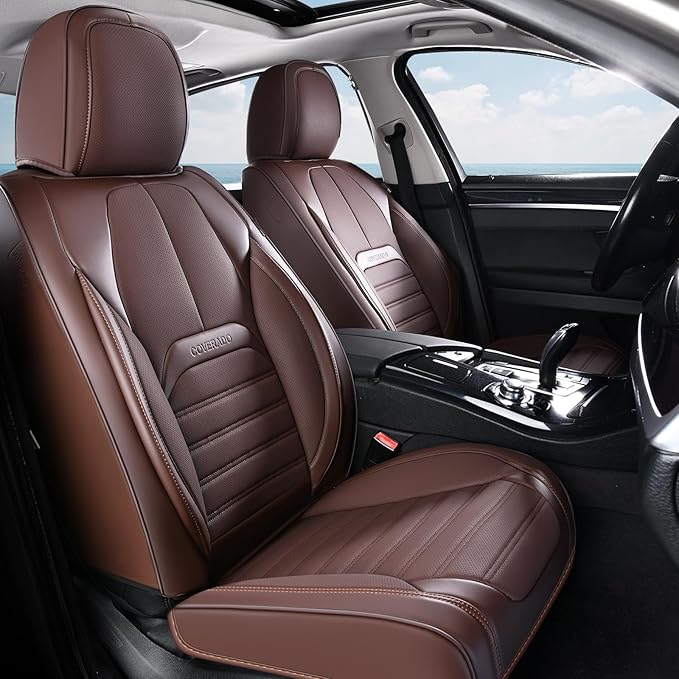 Coverado Seat Covers, Car Seat Covers Front Seats, Automotive Seat Covers, Waterproof Nappa Leather Car Seat Cover, Car Seat Cushion, Brown Seat Covers Carseat Cover Universal Fit for Most Cars
