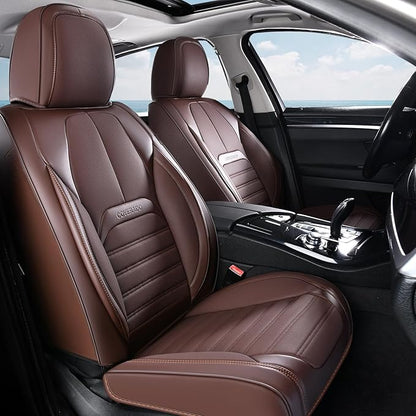Coverado Seat Covers, Car Seat Covers Front Seats, Automotive Seat Covers, Waterproof Nappa Leather Car Seat Cover, Car Seat Cushion, Brown Seat Covers Carseat Cover Universal Fit for Most Cars