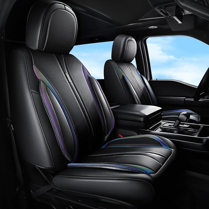 CAR PASS Nappa Leather Seat Covers Front Seats Only, Waterproof Faux Leather car Seat Cover 2 Piece Cushions Protector Universal Fit for SUV Truck Automotive Vehicle, Chameleon Iridescent Reflective
