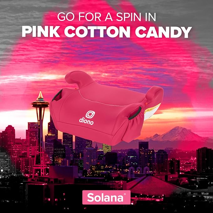 Diono Solana, No Latch, Pack of 2 Backless Booster Car Seats, Lightweight, Machine Washable Covers, Cup Holders, Pink Cotton Candy