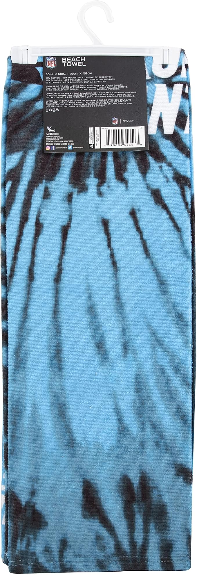 Northwest NFL Carolina Panthers Unisex-Adult Beach Towel, 30" x 60", Psychedelic