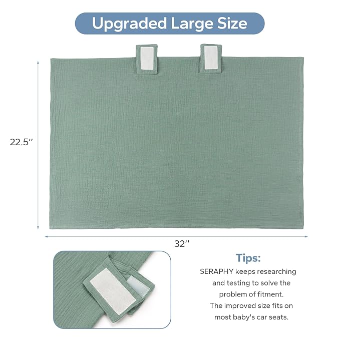 SERAPHY 100% Muslin Cotton Car Seat Cover Baby, Universal Carseat Covers, Breathable Baby Car Seat Canopy for Boys Girls, Soft Infant Car Seat Cover for Summer —Green
