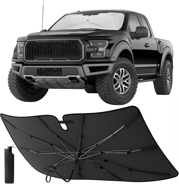 EcoNour Premium Umbrella Windshield Sun Shade for Car | Foldable UV Blocker Front Windshield Sunshade | Umbrella Shade Accessories with Storage Pouch | Full Size SUVs &MPV| Large - 61"x35"