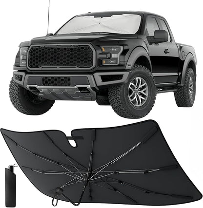 EcoNour Premium Umbrella Windshield Sun Shade for Car | Foldable UV Blocker Front Windshield Sunshade | Umbrella Shade Accessories with Storage Pouch | Full Size SUVs &MPV| Large - 61"x35"
