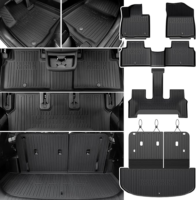 Floor Mats Set for 2027 Kia Telluride 7&8 Seats Gas Only, All Weather TPE Floor Liners Backrest Mat Trunk Mat Cargo Liner Accessories
