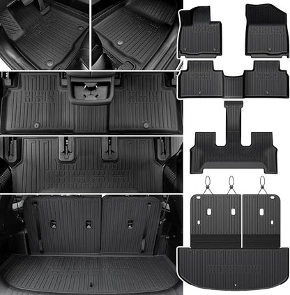 Floor Mats Set for 2027 Kia Telluride 7&8 Seats Gas Only, All Weather TPE Floor Liners Backrest Mat Trunk Mat Cargo Liner Accessories