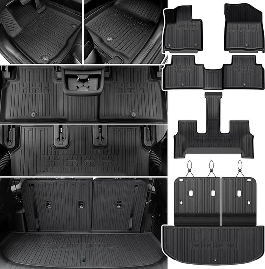 Floor Mats Set for 2027 Kia Telluride 7&8 Seats Gas Only, All Weather TPE Floor Liners Backrest Mat Trunk Mat Cargo Liner Accessories