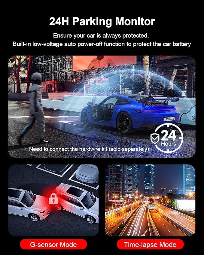 JOMISE 4K Dash Cam Front and Rear, 3.16” IPS Touch Screen, 64GB Card Included, Dual Dash Camera for Cars, Built-in GPS Wi-Fi, UHD 2160P Night Vision, WDR, 24H Parking Monitor (J6)