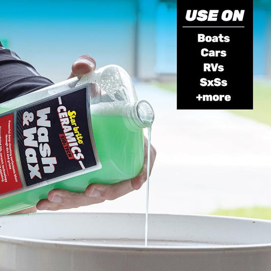 STAR BRITE Ceramic Wash & Wax - Watermelon Scent - Ultimate Protection and Shine, SiO2-Infused, Repels Dirt, Grime, UV Damage - 32 oz (203532)