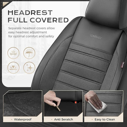 Coverado Car Seat Covers Full Set, Luxury Leather Car Seat Covers, Automotive Front and Rear Mesh Seat Covers, Full Set 5 Seats, Black Seat Covers for SUV Sedan Truck