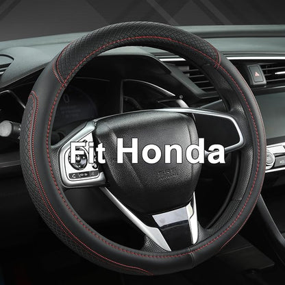 West Llama Customized Auto Car Steering Wheel Cover for Honda Civic, CR-Z, Insight, S2000, 14-14.25inch(Black+Red-Small Size)