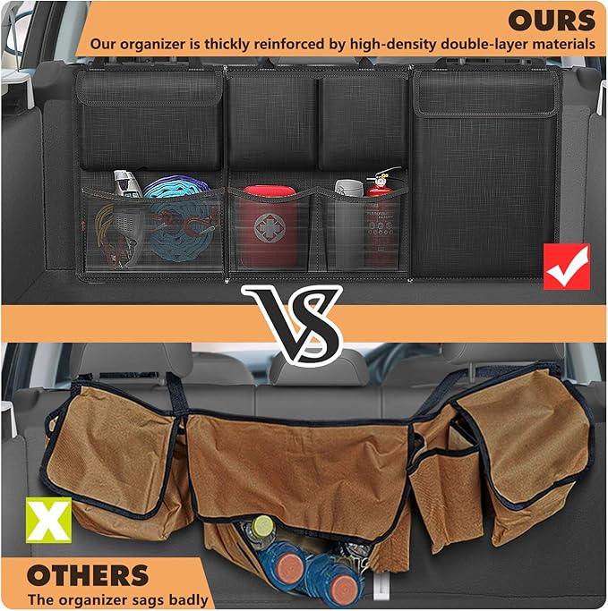 FINPAC Car Trunk Organizer and Storage, Detachable Seat Back Hanging Organizers Storage with Zippers, Large Capacity Car Accessories Interior for Jeeps, SUVs, Vans (Black)