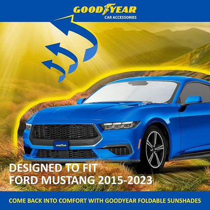 Goodyear Foldable Windshield Sunshade for Ford Mustang 2015-2023, Truck car Accessories, Sunshade Cover, Sun Shade Car Windshield, Window Sun Blocker - GY008290