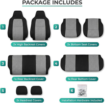 FH Group Automotive Full Car Seat Covers for SUV, Trucks, Sedan and More - Universal Fit Front High Back & Rear Solid Bench Design Interior Accessories - 3D Air Mesh Fabric Center Panel - Gray
