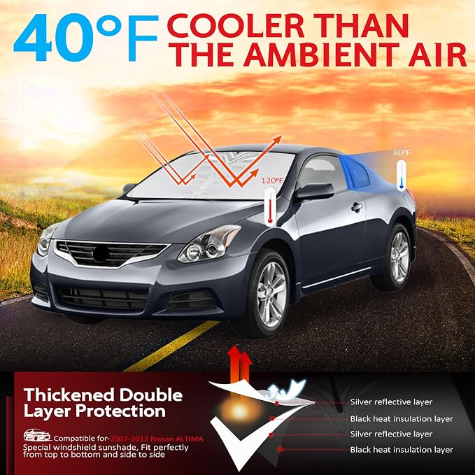 KAYZT Windshield Sun Shade for 2007-2012 Nissan Altima Foldable Sunshade Front Window Custom Fit Car Accessories