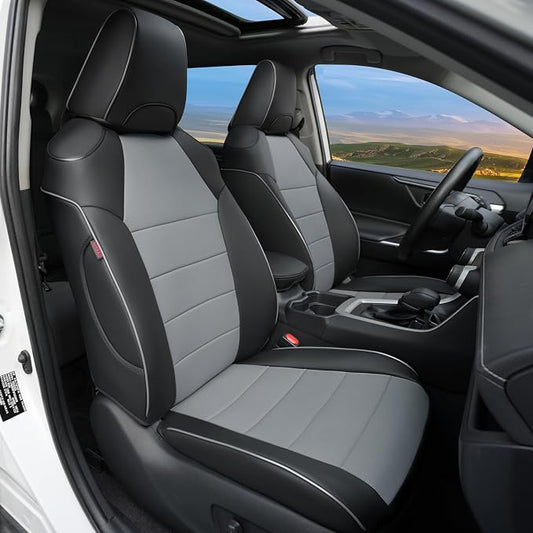 Lolcar Rav4 Seat Covers Custom Fit for Toyota Rav4 2019 2020 2021 2022 2023 2024 2025 LE,XLE,XLE Premium,Limited, Leather Truck Seat Cover Full Set for SUV,Faux Leather(Black/Gray)