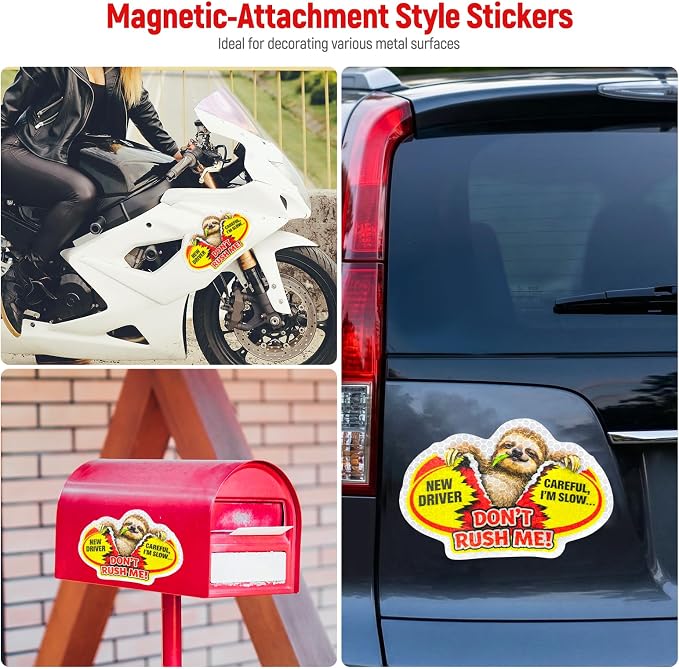 3 Pcs Reflective Student Driver Magnet and Stickers Set - Funny Animal New Driver Safety Signs for Car, Waterproof & Weatherproof High Visibility Vehicle Bumper Decals, Magnet + Stickers (Sloth)