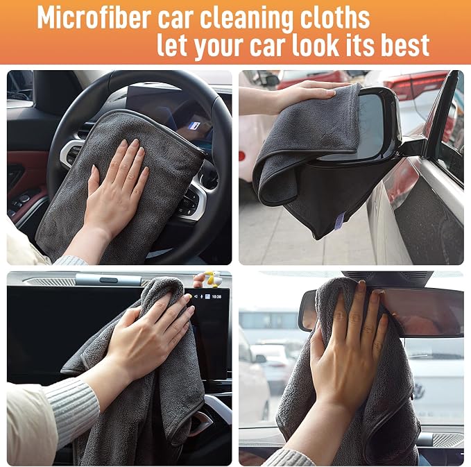 SINLAND Microfiber Car Drying Towels Ultra Absorbent,No Streaks,Scratches, or Water Spots,Wash Cleaning Auto Detailing Towels 380gsm 16inch x 24inch 3Pack Grey