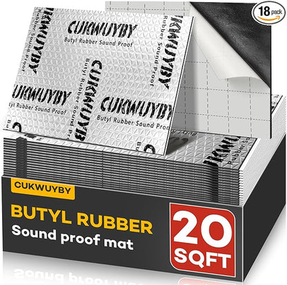 Sound Deading Material for Cars, 80mil (2mm) 20 sqft (1.86 sqm) Car Sound Deadening Mat, Butyl Automotive Sound Deadener, Noise Insulation and Vibration Dampening Material (18 pcs)