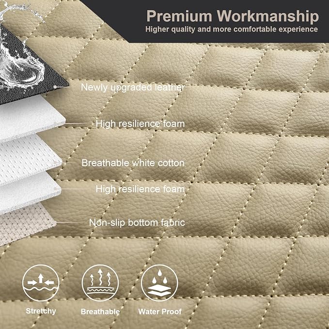 West Llama Pu Leather Car Seat Bottom Covers Protectors Include 1 Rear Bench Seat Cover Universal Fit 90% Vehicles,Beige
