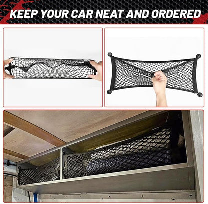 RED WOLF 2 Pcs Universal Elastic Mesh Netting Car Pouch for Trunk RV Boats Home Cargo Storage with Screws and Hooks (23.6'' x 9.8'')