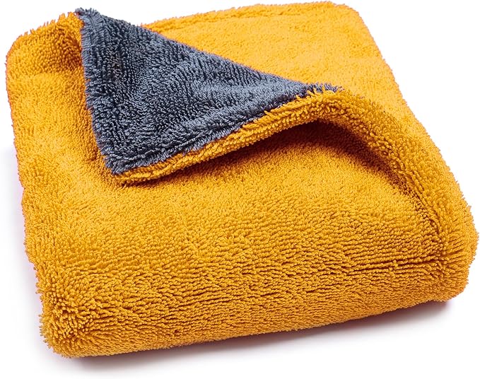 LIVOS 1000GSM Car Drying Towel, 18" x 24" Dual Sided Microfiber Towels for Cars, Ultra Absorbent Lint & Scratch-Free, Edgeless Twisted-Loop, Premium Wash Towel, Yellow&Grey