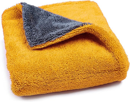 LIVOS 1000GSM Car Drying Towel, 18" x 24" Dual Sided Microfiber Towels for Cars, Ultra Absorbent Lint & Scratch-Free, Edgeless Twisted-Loop, Premium Wash Towel, Yellow&Grey